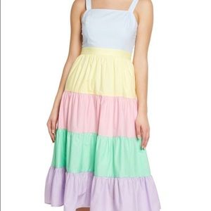 English Factory Colorblock Midi Dress in Pastel Rainbow Size Large New with Tags